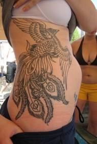 nyeusi line phoenix upande ubavu muundo wa tattoo