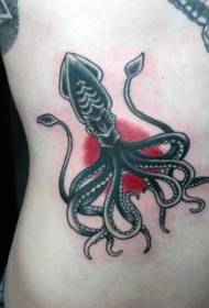 patrón de tatuaje de calamar negro de debuxos animados do abdome