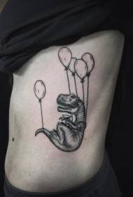 Style bò kòt gravasyon dinozò nwa ak modèl tatoo balon