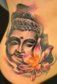 taille yllustraasje styl fan kleur lykas Buddha-standbeeld en lotus-tatoet