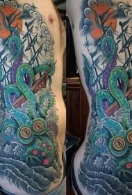 patrón de tatuaje de pulpo grande de color de cintura masculina