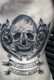 skateboard nero a coste laterali e motivo tatuaggio teschio lettera