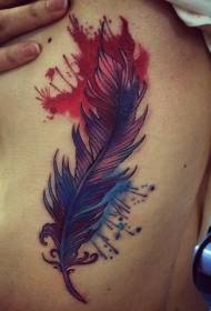 costolature laterali meravigliose Motivo tatuaggio piuma di colore
