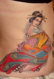 Costilla lateral traje tradicional geisha pintado tatuaje patrón