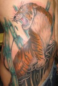 side rib tiger in roaring colorful tattoo pattern