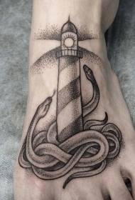 instep old school black point thorn lighthouse with snake tattoo pattern