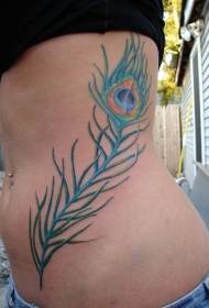 šonkauliai Mėlynas gražus povo plunksnos tatuiruotės raštas