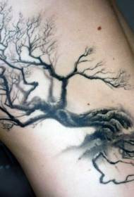 bočné rebro čierne osamelý strom a rozbité vetvy tetovanie vzor