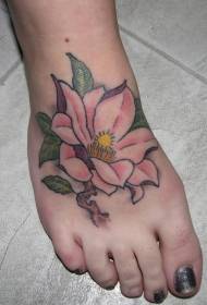 腳背優雅淡粉色玉蘭花紋身圖案