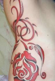female waist side color rose totem tattoo pattern