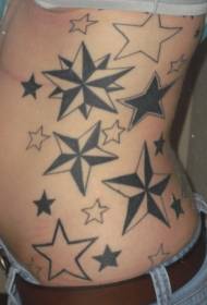 patró de tatuatge d'estrelles de cinc puntes en blanc i negre