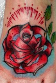 instep Colored ofiira red rose tattoo