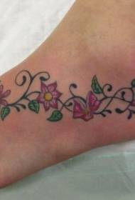 helle Blummen Rebe Tattoo Muster op der Instep