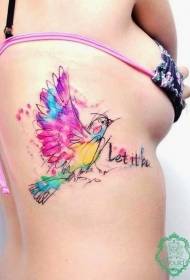 side ribs cute watercolor bird tattoo pattern