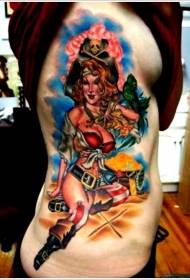 Liemenės šlamšto stiliaus spalvų gundymo moteris tatuiruotės nuotrauka