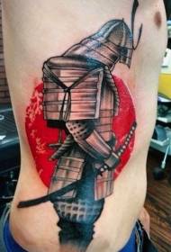 armură de războinic lateral coaste și model tatuaj rotund roșu