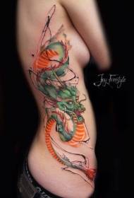 knabinoj flankaj ripoj nova japana stilo kolora fantazio drako tatuaje ŝablono