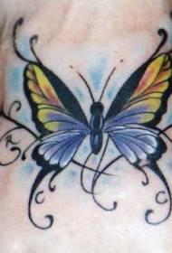keltainen ja violetti perhonen tatuointikuvio takana