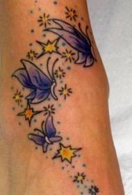 cor de instep Fermosa foto de tatuaxe de bolboreta e estrela