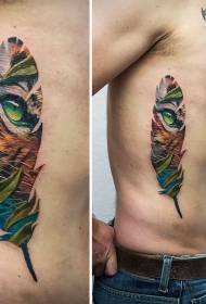 männlech Säit Ripp Fieder Faarf Tiger Tattoo Muster