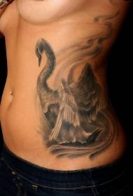 padrão de tatuagem de cisne de tinta preta cinza cintura