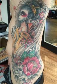 modello tatuaggio tatuaggio donna asiatica multicolore vecchia scuola costole laterali
