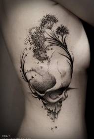 modèle de tatouage frêne noir et fleurs sauvages