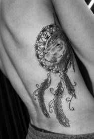 side rib black lion with dream catcher tattoo pattern
