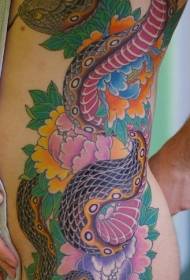 patró de tatuatge de color de la cintura al costat de la cintura i flor de peònia