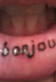 padrão de tatuagem de letra de estilo preto dentro dos lábios