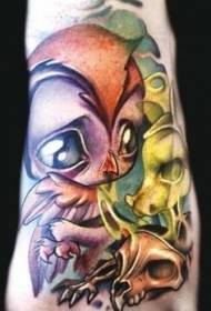 lépcsőn gyönyörű színes madár koponya tetoválás mintával