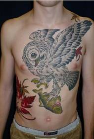 cizí pohledný chlapík hrudník nadrozměrná sova chytající rybí tetování rukopisný obrázek