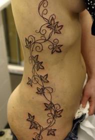 waist side Black long plant vine tattoo pattern