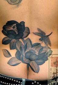 katahum sa baywang nga tattoo sa personalidad nga itom ug puti nga parisan sa tattoo nga lotus nga tattoo