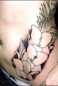 motif de tatouage de fleur ligne ligne noire et blanche côté taille