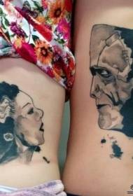 par stranski pas portret brizganje črnilo tatoo vzorec