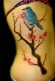 uzorak tetovaže bočnog struka: uzorak bočnog struka šljiva cvijet ptica tetovaža