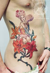 Liemenės grožio gėlių tatuiruotės modelis