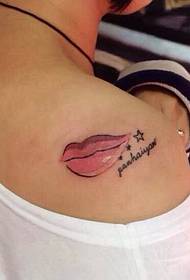beauty shoulder red lips letter tattoo pattern