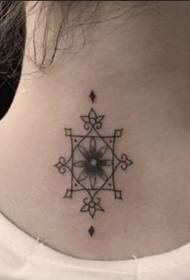 'n pragtige enkellyn-tatoo-prent agter op die nek 114271 - meisie rug skouer kruis slot persoonlikheid tattoo