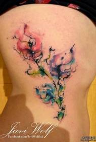 side waist splash ink color floral tattoo pattern