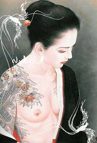 Apprezzamento dell'immagine del tatuaggio del mezzo calamaro della moglie giapponese