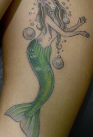 rangi ya mguu mermaid na muundo wa tattoo ya Bubble