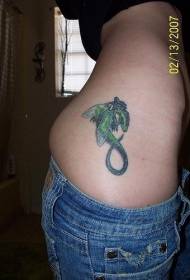 midja grön vacker ödla med vingar tatuering mönster