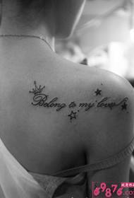 back shoulder Creative English black and white tattoo pattern