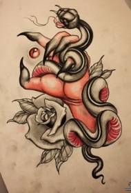 Manoscritto tatuaggio tatuaggio scuola europea mano serpente rosa scuro