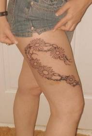 leg Einfache Barb Line Blummen Tattoo Muster