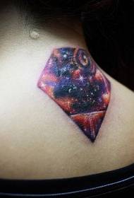 女生后颈精美超酷的星空钻石纹身图案