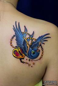 girl shoulder color small swallow tattoo pattern