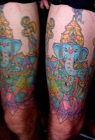 coxa azul elefante patrón de tatuaje de Ganesha